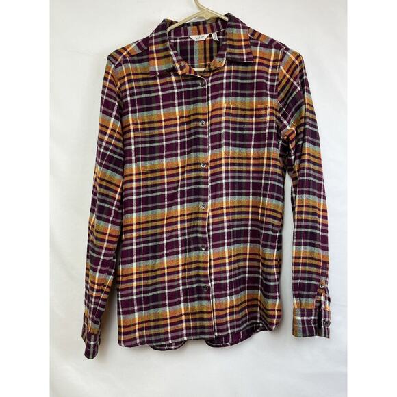 Woolrich Women's Size Medium Maroon Plaid Long Sleeve Flannel Button Up Shirt - Picture 1 of 7